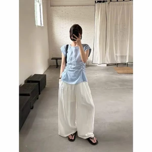 𝗗𝗲𝗺𝗶 𝗟𝗶𝗻𝗲𝗻- Áo Linen cổ tròn nhún eo