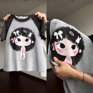 Áo thun babytee phối họa tiết hoạt hình dễ thương dễ mix đồ mặc hàng ngày