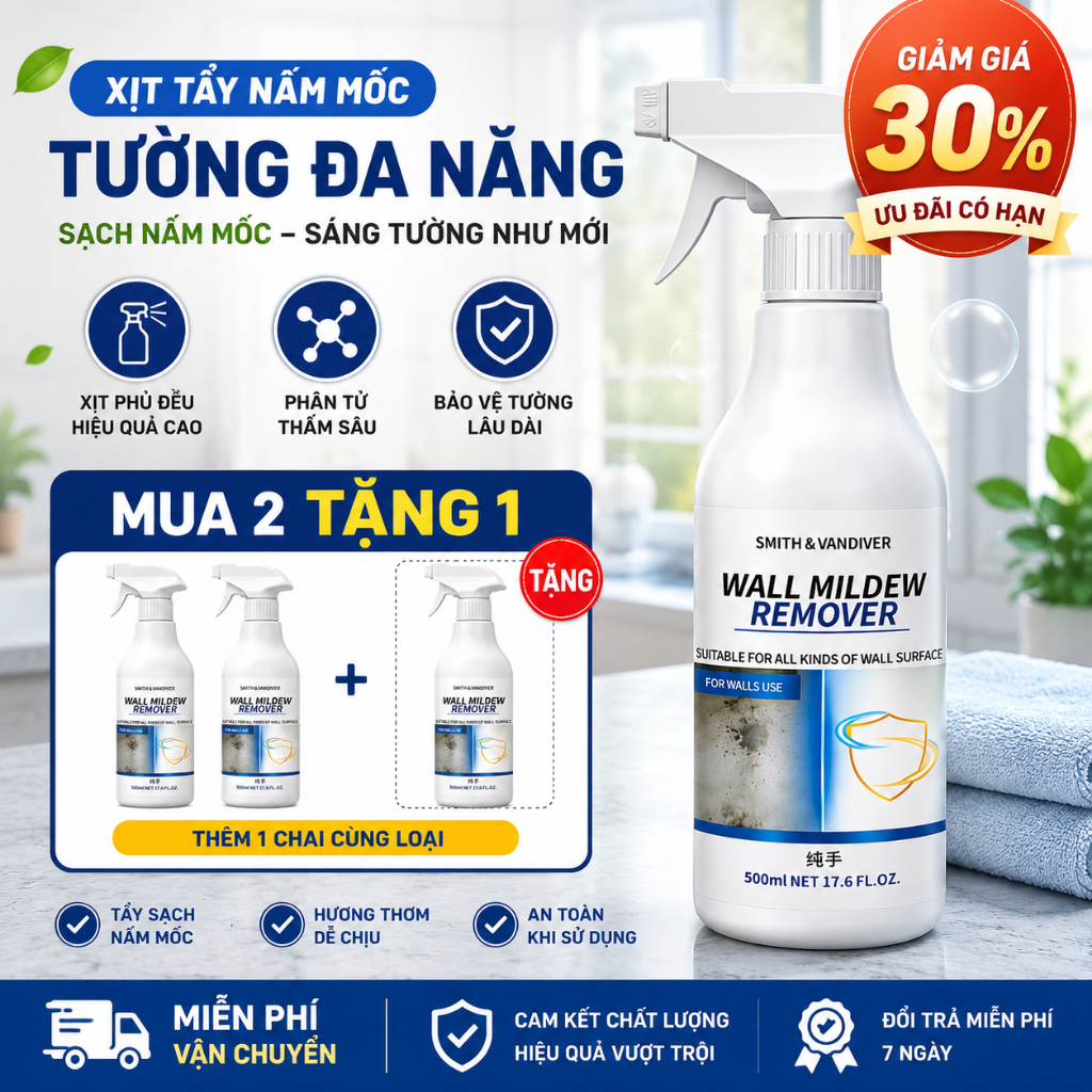 Xịt Tẩy Nấm Mốc Tường 500ml｜Làm Sạch Vết Mốc Nhà Tắm, Trần Nhà｜Mua 2 Giảm 40%
