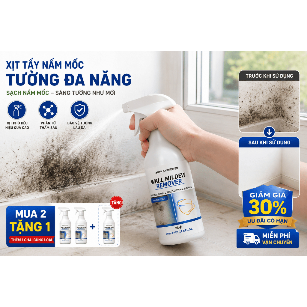 Xịt Tẩy Nấm Mốc Tường 500ml｜Làm Sạch Vết Mốc Nhà Tắm, Trần Nhà｜Mua 2 Giảm 40%