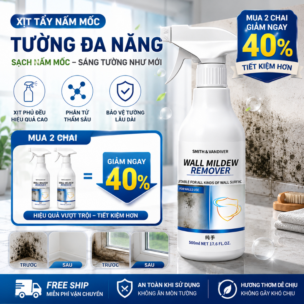 Xịt Tẩy Nấm Mốc Tường 500ml｜Làm Sạch Vết Mốc Nhà Tắm, Trần Nhà｜Mua 2 Giảm 40%