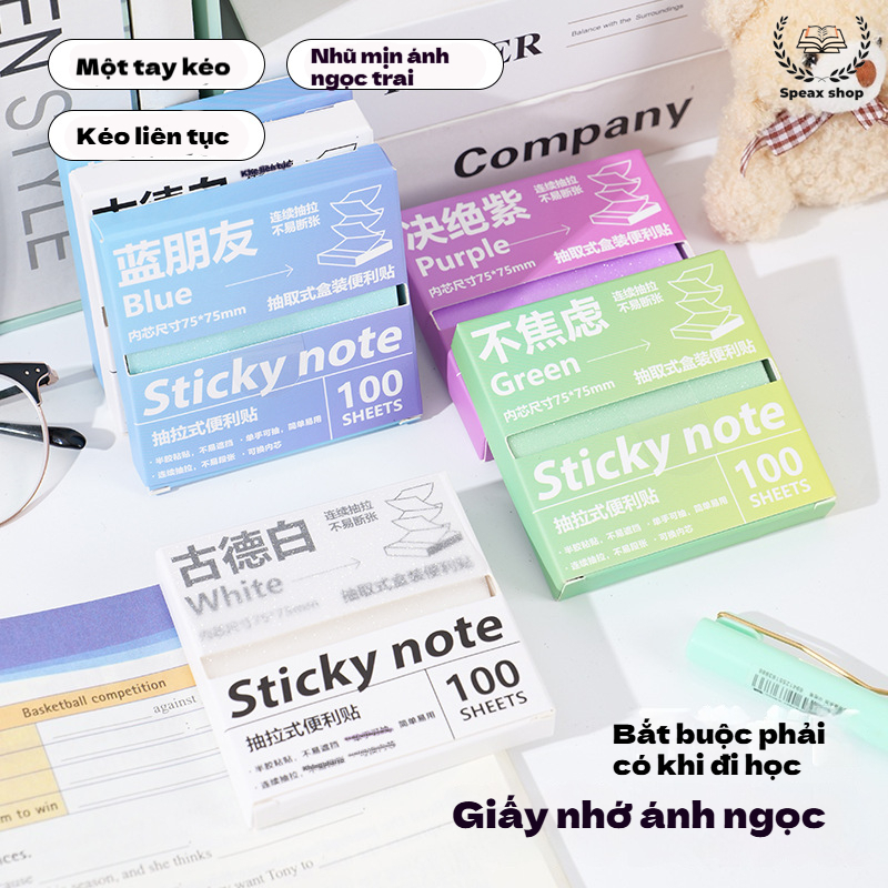 Bộ giấy ghi chú trong suốt kéo rút ánh ngọc trai – nhãn chỉ mục chống nước