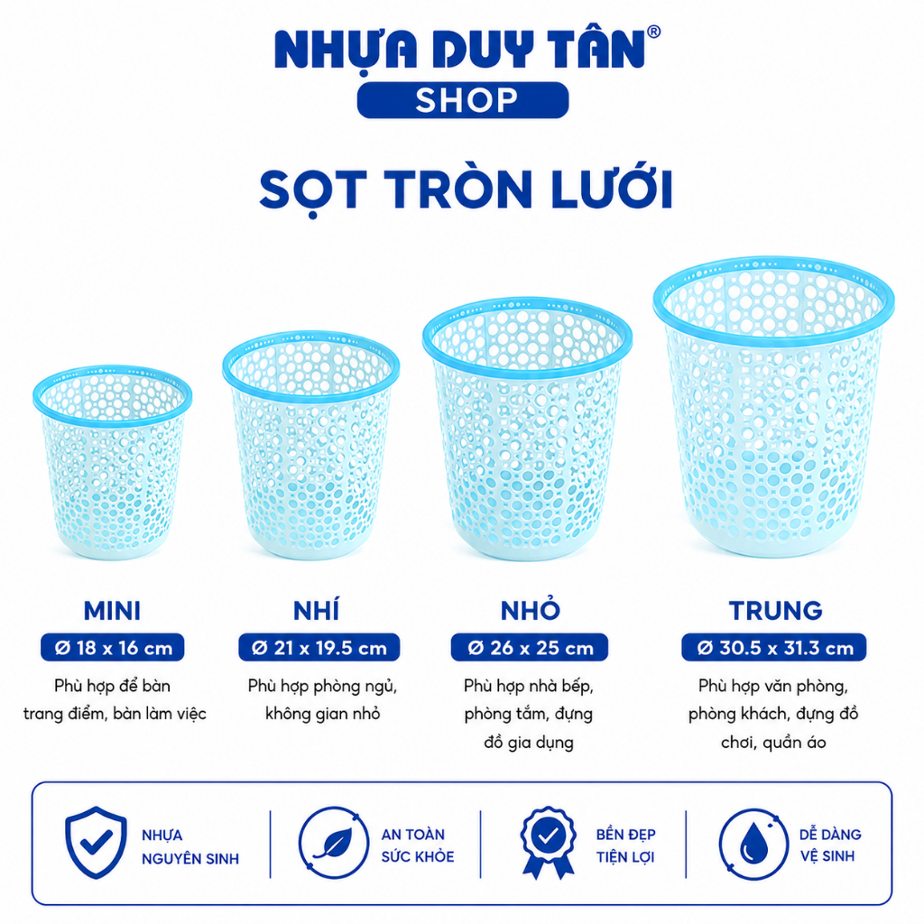 Sọt rác tròn nhựa Duy Tân cỡ Mini / Nhí / Nhỏ / Trung - Thùng rác văn ...