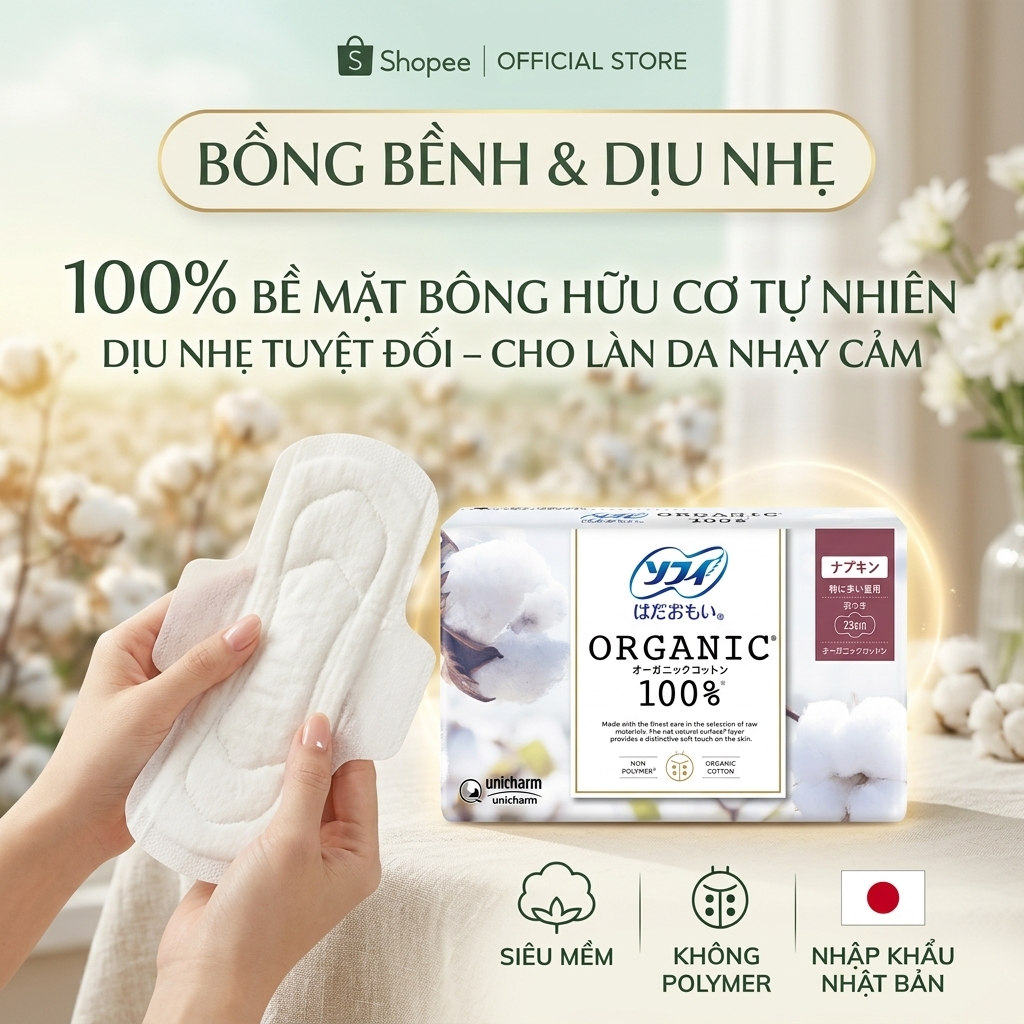 BĂNG VỆ SINH SOFY HADAOMOI ORGANIC COTTON 23CM (15 MIẾNG) – THẤU HIỂU LÀN DA NHẠY CẢM