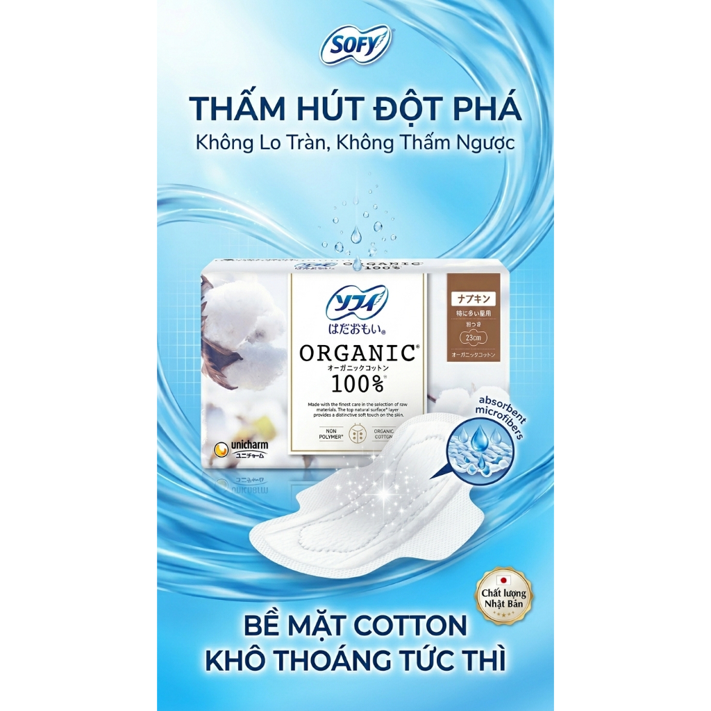BĂNG VỆ SINH SOFY HADAOMOI ORGANIC COTTON 23CM (15 MIẾNG) – THẤU HIỂU LÀN DA NHẠY CẢM