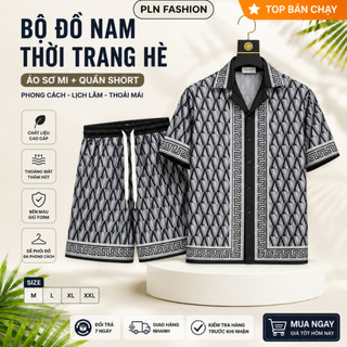 bộ sơ mi nam cộc tay in 3D họa tiết cao cấp, áo ngắn tay mặc nhà chất lụa thoáng mát PLN fashion N18