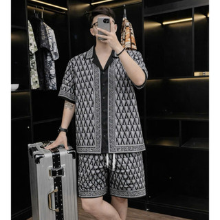 bộ sơ mi nam cộc tay in 3D họa tiết cao cấp, áo ngắn tay mặc nhà chất lụa thoáng mát PLN fashion N18