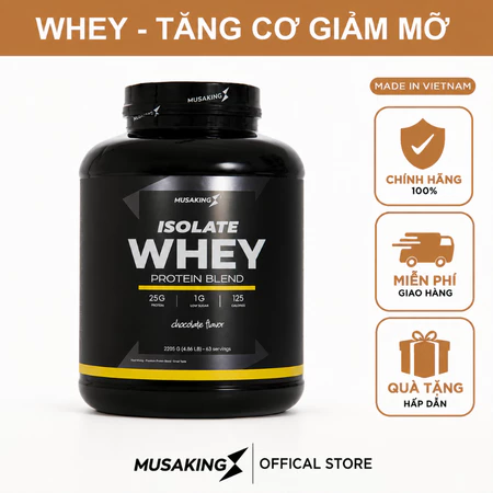 Bột Sữa Whey Isolate Protein Blend Musaking hủ 2,2kg - Tăng Cơ Giảm Mỡ; Chocolate, Vanilla + Tặng bình lắc Shaker 600ml