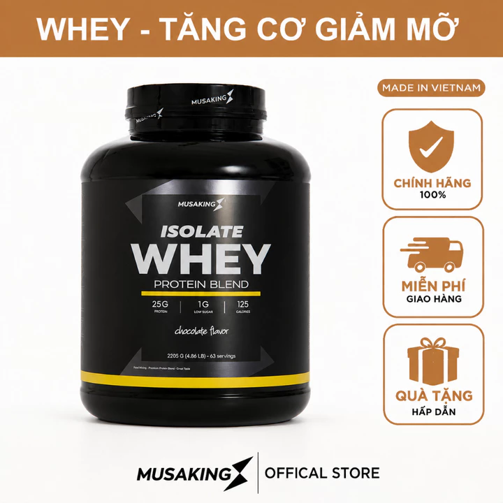 Bột Sữa Whey Isolate Protein Blend Musaking hủ 2,2kg - Tăng Cơ Giảm Mỡ; Chocolate, Vanilla + Tặng bình lắc Shaker 600ml