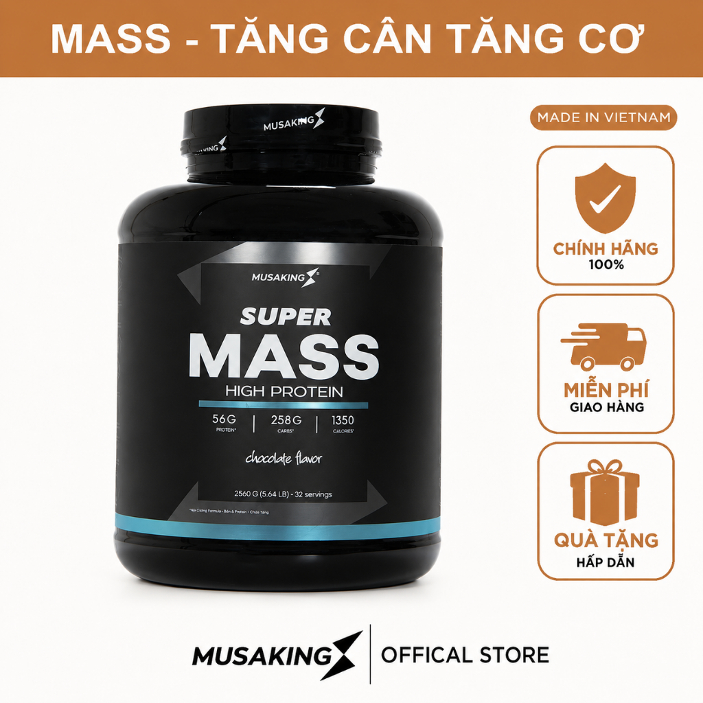 Bột Sữa Super Mass High Protein Musaking - Tăng Cân Tăng Cơ - hủ 2,56kg + Tặng bình lắc Shaker 600ml