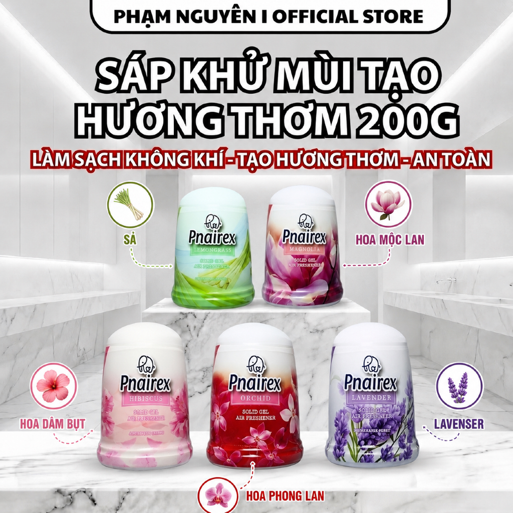 [COMBO 5] SÁP THƠM PHÒNG PNAIREX 200G - KHỬ MÙI PHÒNG NGỦ, NHÀ VỆ SINH