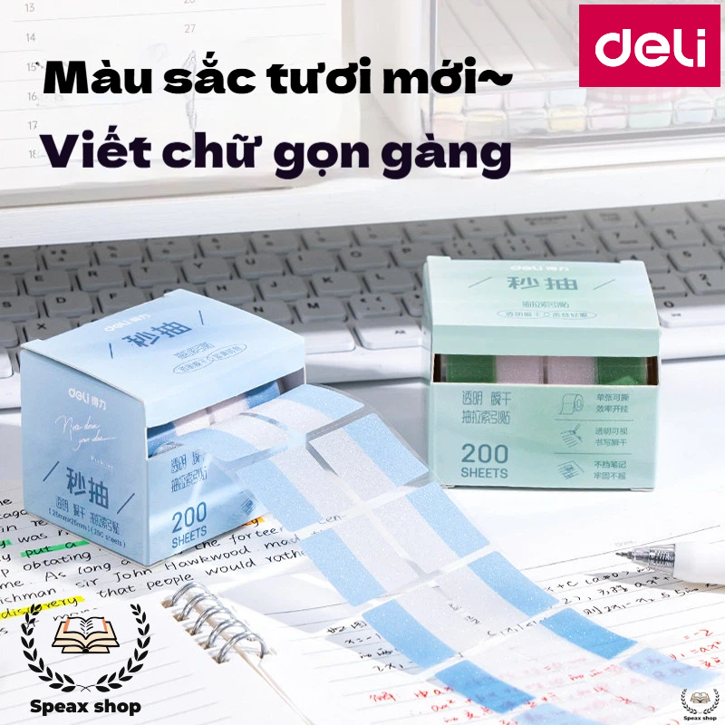 Deli Giấy Note Kéo Rút Trong Suốt Ánh Ngọc Trai Gradient 200 Tờ/Hộp – Giấy Note Dạng Dải Tiện Lợi, Dán Lại Dễ Dàng