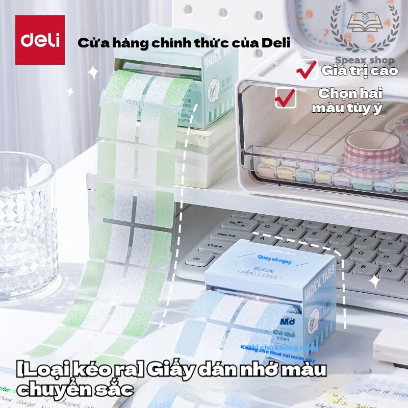 Deli Giấy Note Kéo Rút Trong Suốt Ánh Ngọc Trai Gradient 200 Tờ/Hộp – Giấy Note Dạng Dải Tiện Lợi, Dán Lại Dễ Dàng