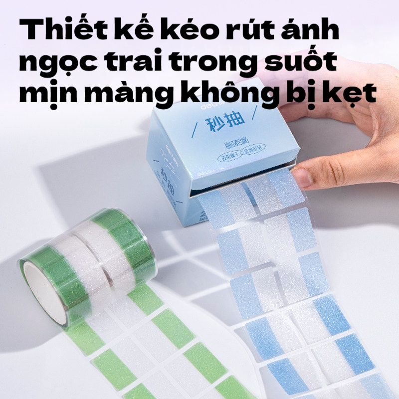 Deli Giấy Note Kéo Rút Trong Suốt Ánh Ngọc Trai Gradient 200 Tờ/Hộp – Giấy Note Dạng Dải Tiện Lợi, Dán Lại Dễ Dàng