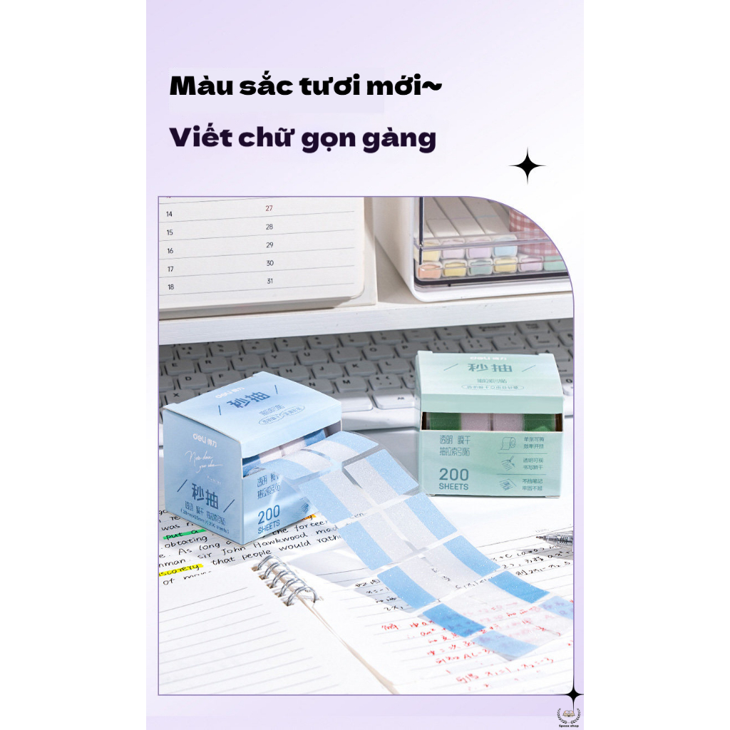Deli Giấy Note Kéo Rút Trong Suốt Ánh Ngọc Trai Gradient 200 Tờ/Hộp – Giấy Note Dạng Dải Tiện Lợi, Dán Lại Dễ Dàng