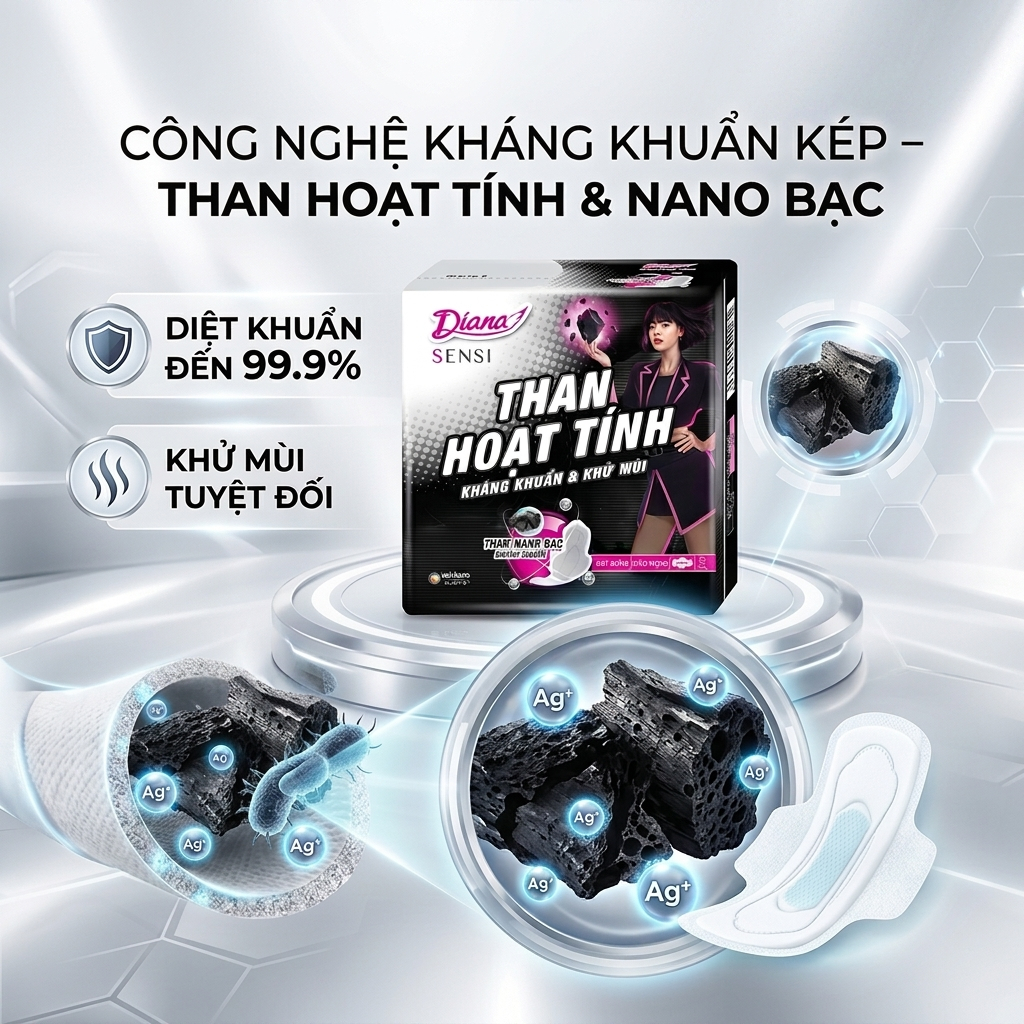 🖤 BVS DIANA SENSI THAN HOẠT TÍNH – KHÁNG KHUẨN & KHỬ MÙI TUYỆT ĐỐI