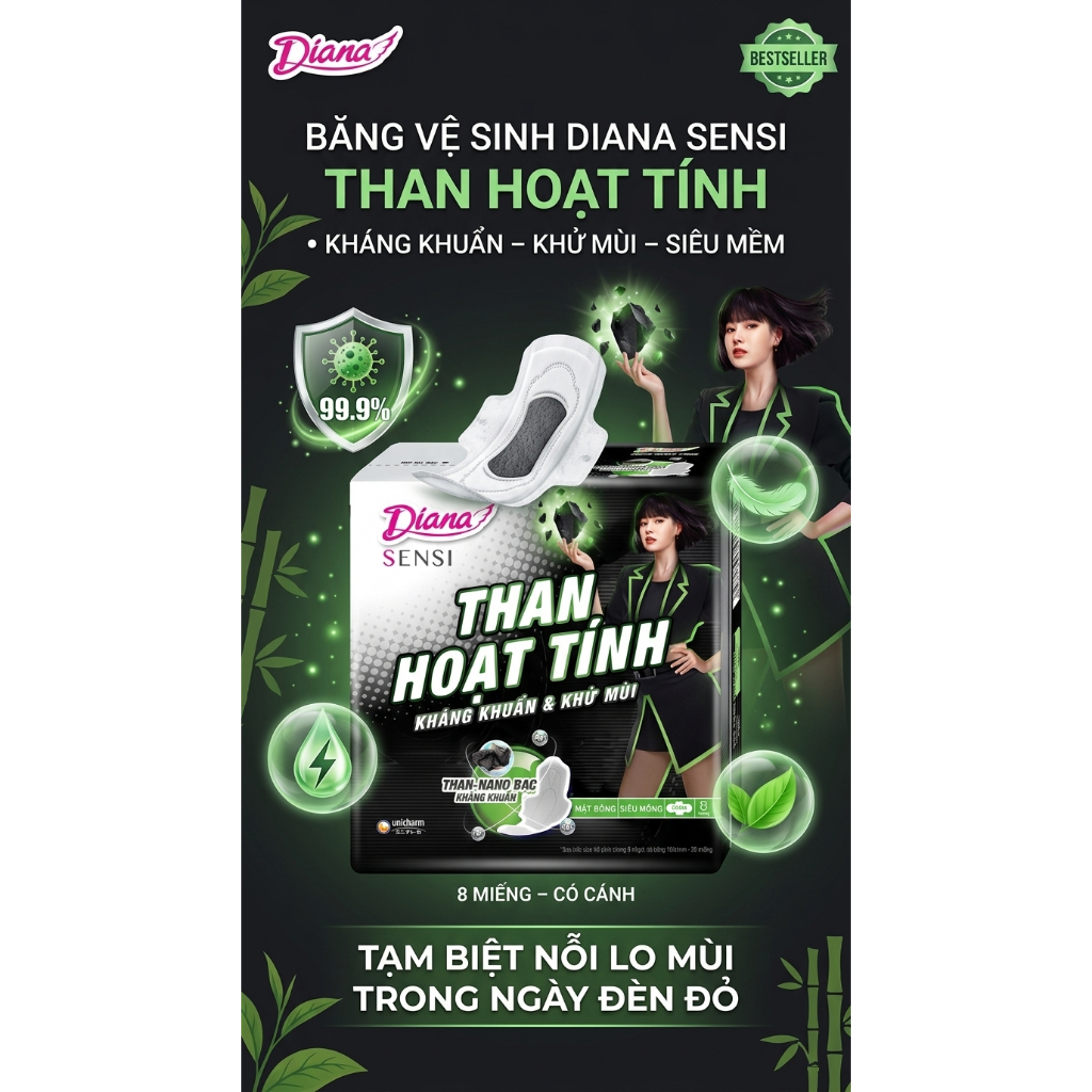 🖤 BVS DIANA SENSI THAN HOẠT TÍNH – KHÁNG KHUẨN & KHỬ MÙI TUYỆT ĐỐI