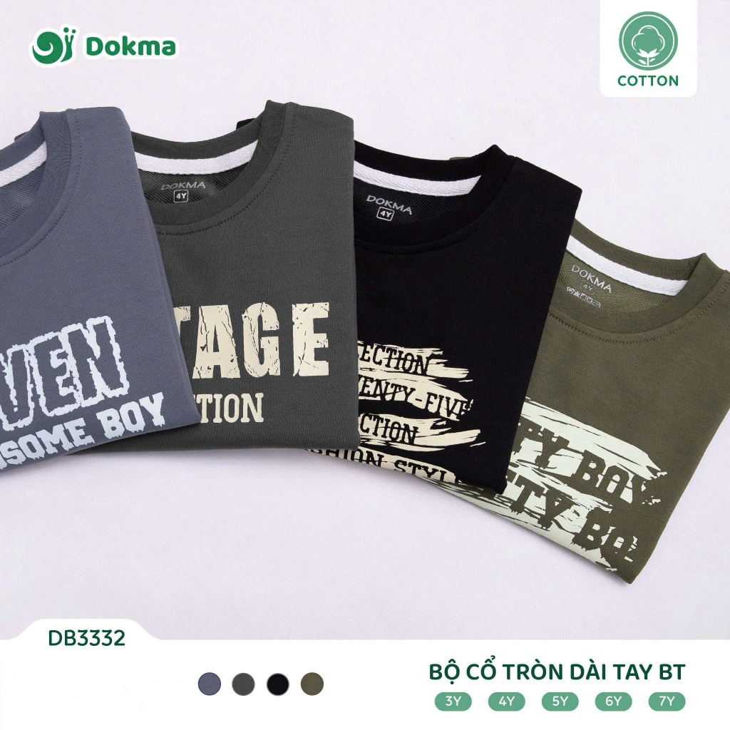 (13-25kg, 3-7Y) Bộ Dài Tay Cổ Tròn Chất Nỉ, Da Cá Dokma DB2531 DB2363 DB3335 DB3324 DB3841 DB3332