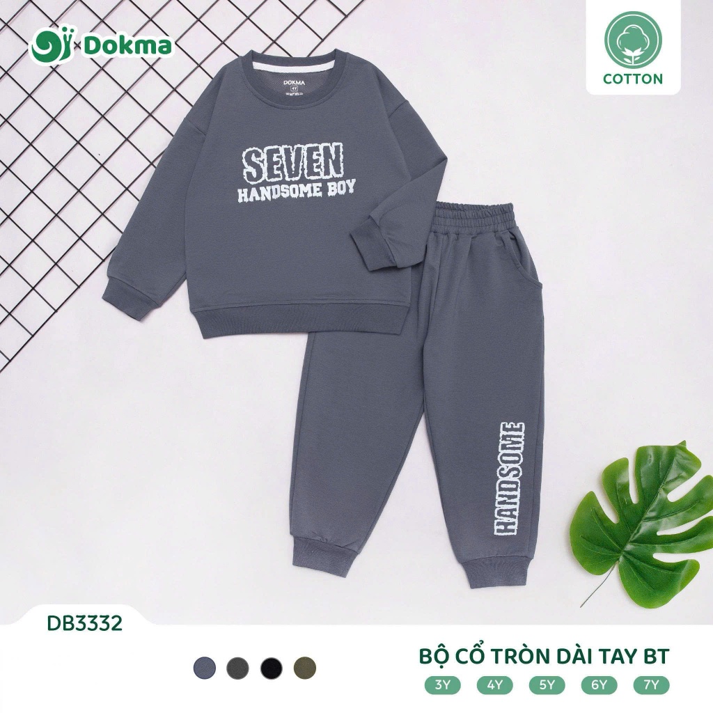 (13-25kg, 3-7Y) Bộ Dài Tay Chất Nỉ Mỏng, Da Cá Bé Trai Dokma DB2362 DB3320 DB3332 DB3841 DB3206