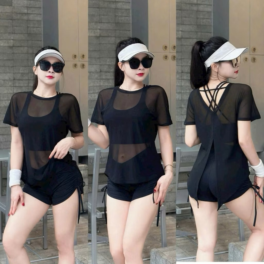 Tank cộc tay lưới xẻ tà tập gym che bắp tay tốt chất lưới mịn 005TRƠN