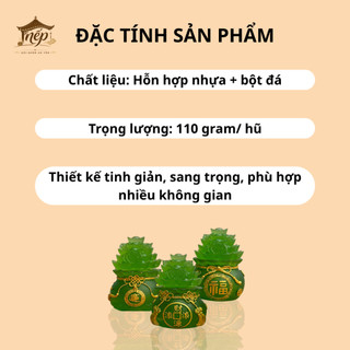 Bộ 3 Hũ Muối Gạo Tài Lộc Chiêu Tài May Mắn Cao 7cm Màu Xanh Lá