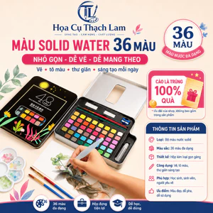 Màu Nước Solid Water Color 12–48 Màu Cao Cấp – Tặng 2 Bút Nước + Palette – Màu