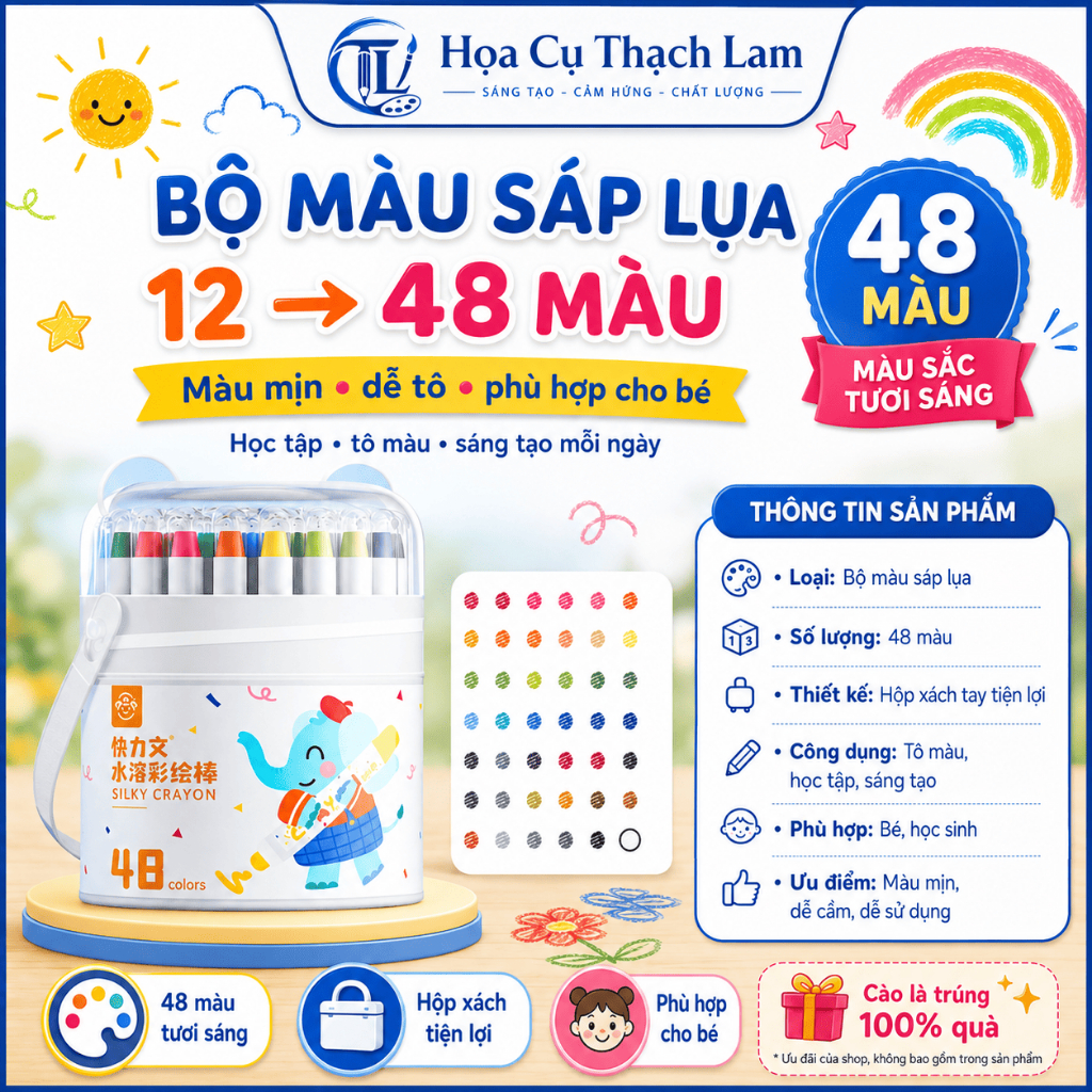 [Cào là có quà] Màu Sáp Lụa Cao Cấp LK1138 – Bộ 12–48 Màu Chủ Đề Tết – Tô Vẽ Trang Trí Tết, Làm Lì Xì Handmade