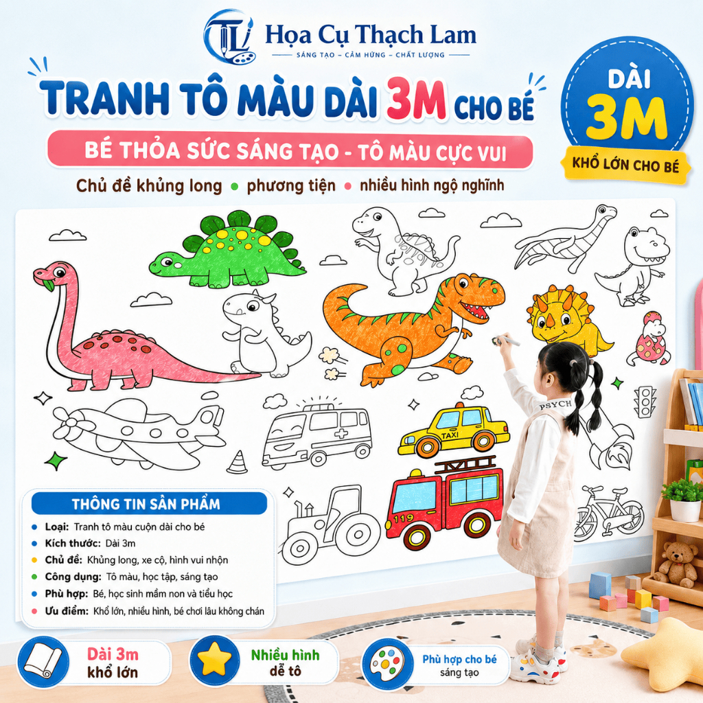 [Dài 3M]Tranh Tập Tô Màu Dán Tường 3M cho bé, có thể cắt hình có sẵn keo dán dễ gỡ không bong sơn phát triển trí tuệ