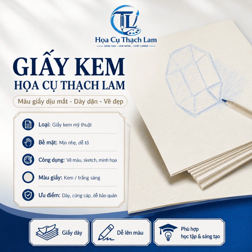 Giấy Kem Mỹ Thuật A4 Cao Cấp Vẽ Màu Chì Marker 80-190gsm, Giấy Dày Dễ Lên Màu