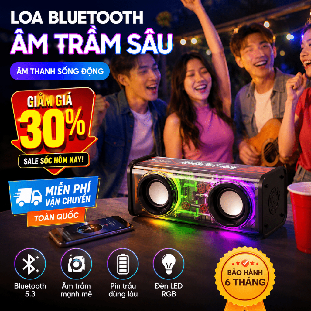 Loa Bluetooth Mini V8 LED RGB | Âm Thanh Sống Động | Bass Mạnh | Loa Nhỏ Gọn Để Bàn