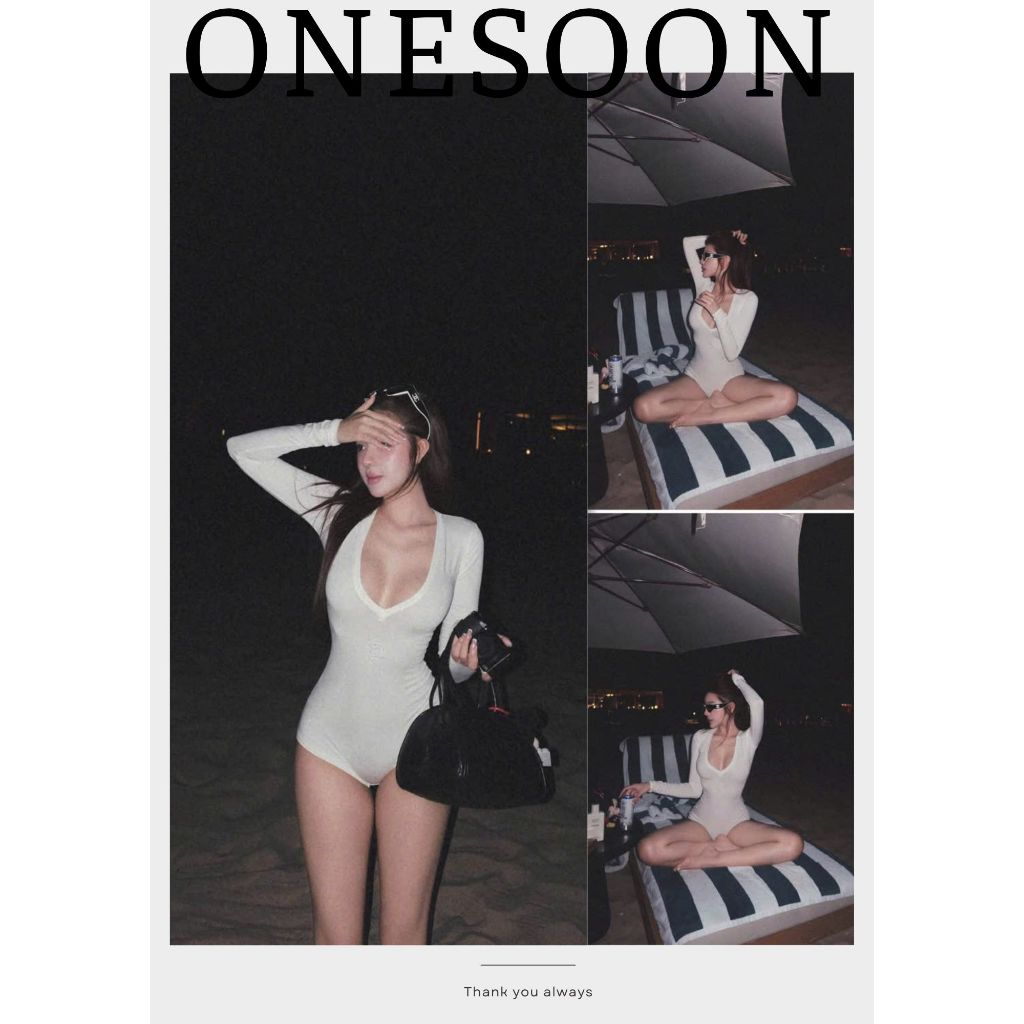 [Sẵn - HỎA TỐC HN] ONESOON Bodysuit 1 mảnh tay dài cổ V sexy ôm body, bộ đồ liền thân gợi cảm cho nữ