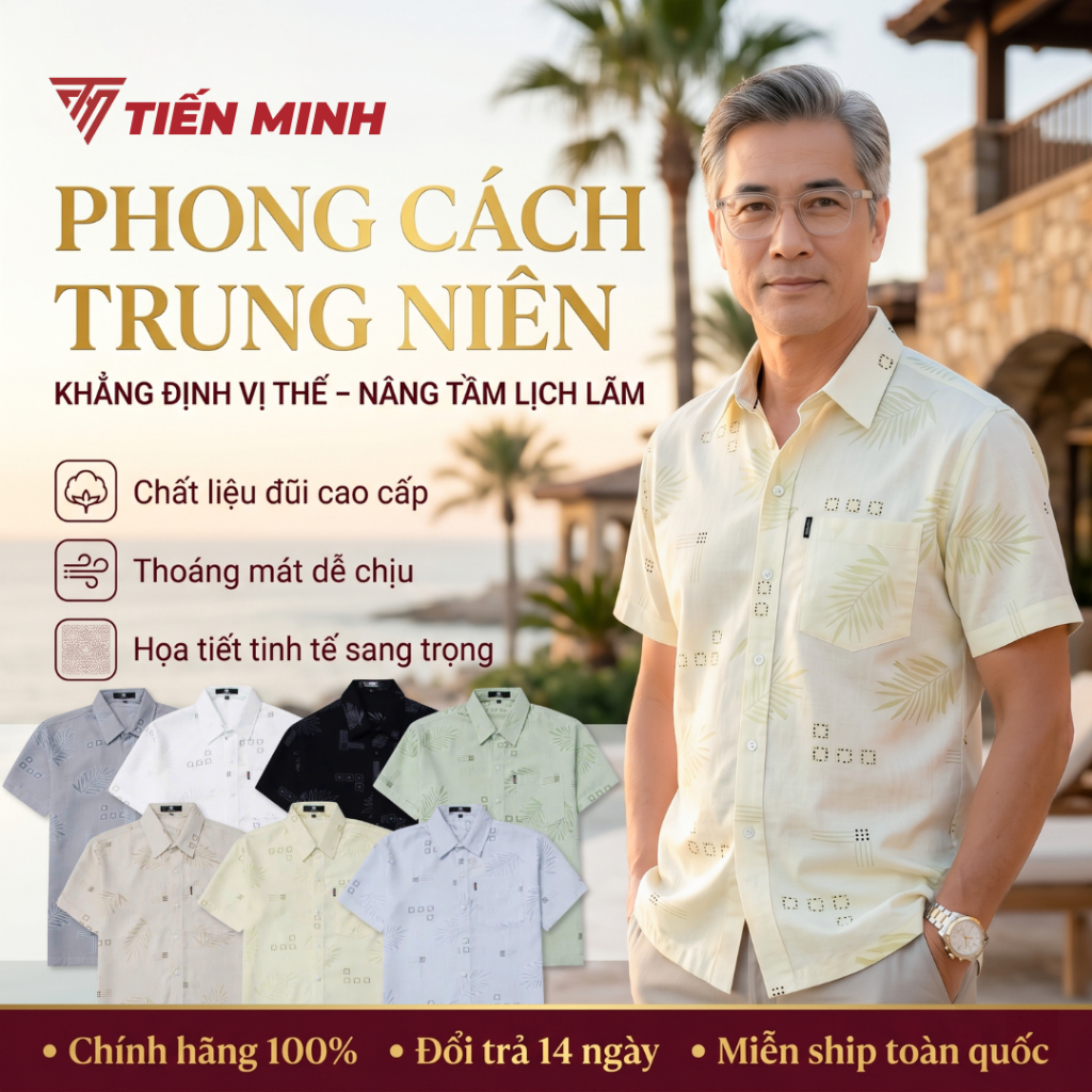 (Deal Mở Bán) XO17 Áo Sơ Mi Vải Đũi Cao Cấp Trung Niên Ngắn Tay Dáng Suông Vạt Ngang Họa Tiết Lá