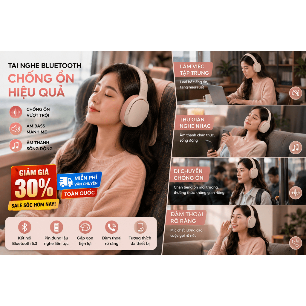 Tai Nghe Chụp Tai Bluetooth Không Dây/Có Dây｜Có Micro｜Âm Thanh Sống Động｜Quà Tặng