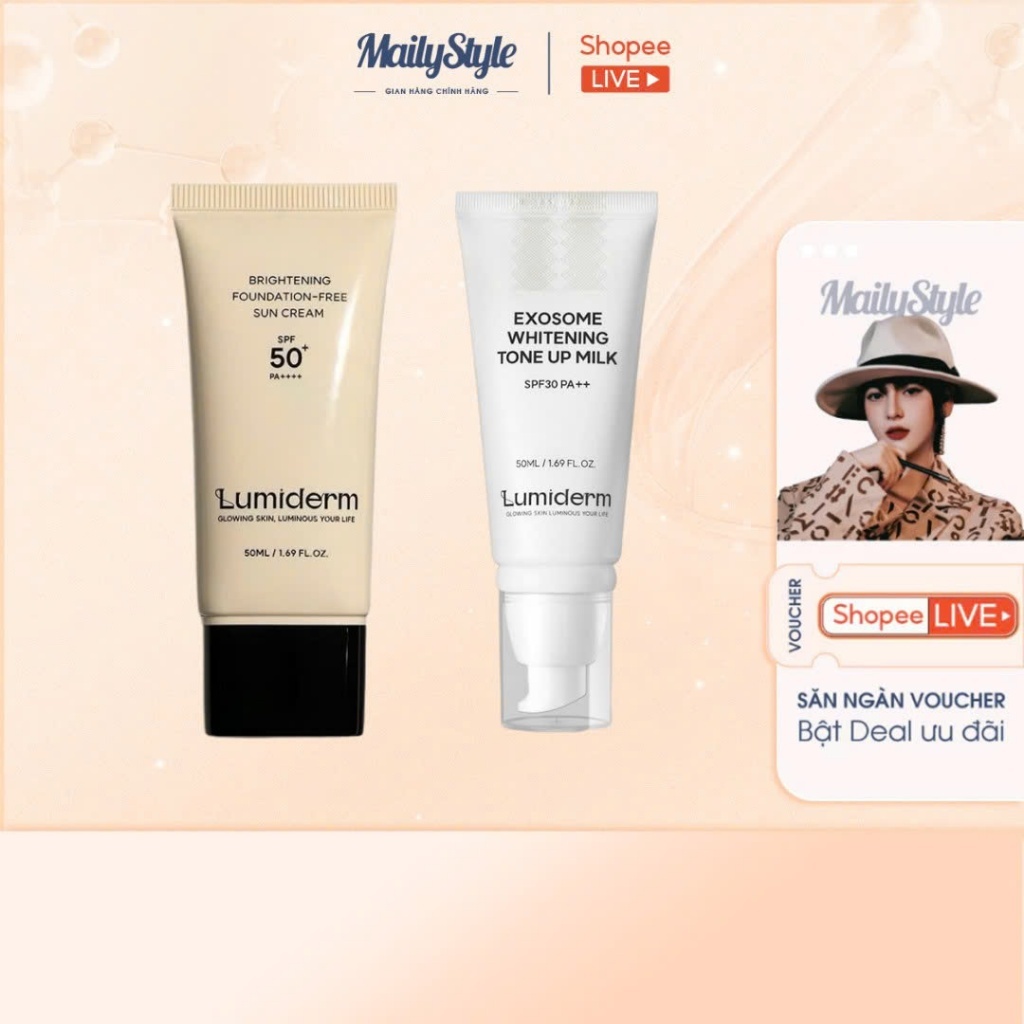 S28_ (KÈM QUÀ) COMBO 1 Tuýp Kem chống nắng Lumiderm (C08)+ 1 Tuýp Kem Nâng Tone Lumiderm (M22)