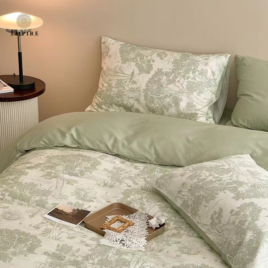 Bộ chăn ga gối nệm đệm set 4 món cotton Empire ga bo chun mùa hè mát không xù lông- Bedding & Decor