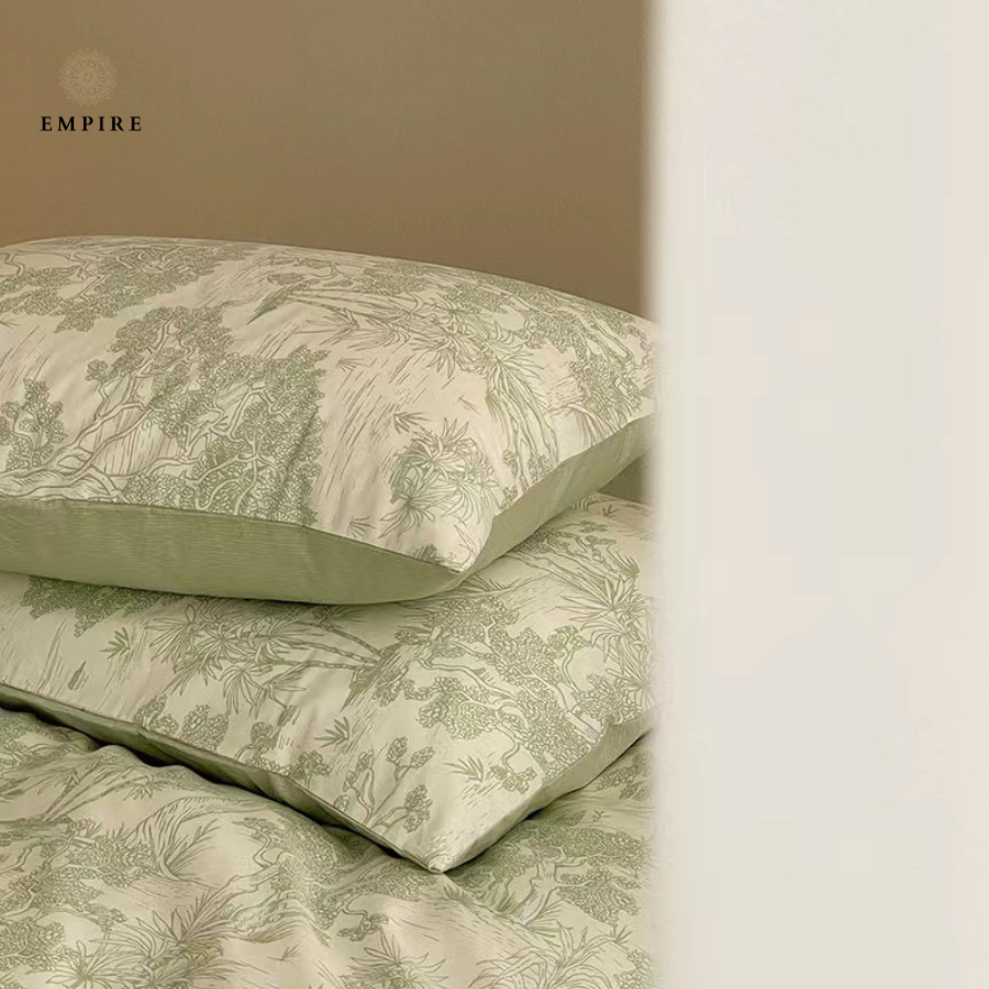 Bộ chăn ga gối nệm đệm set 4 món cotton Empire ga bo chun mùa hè mát không xù lông- Bedding & Decor