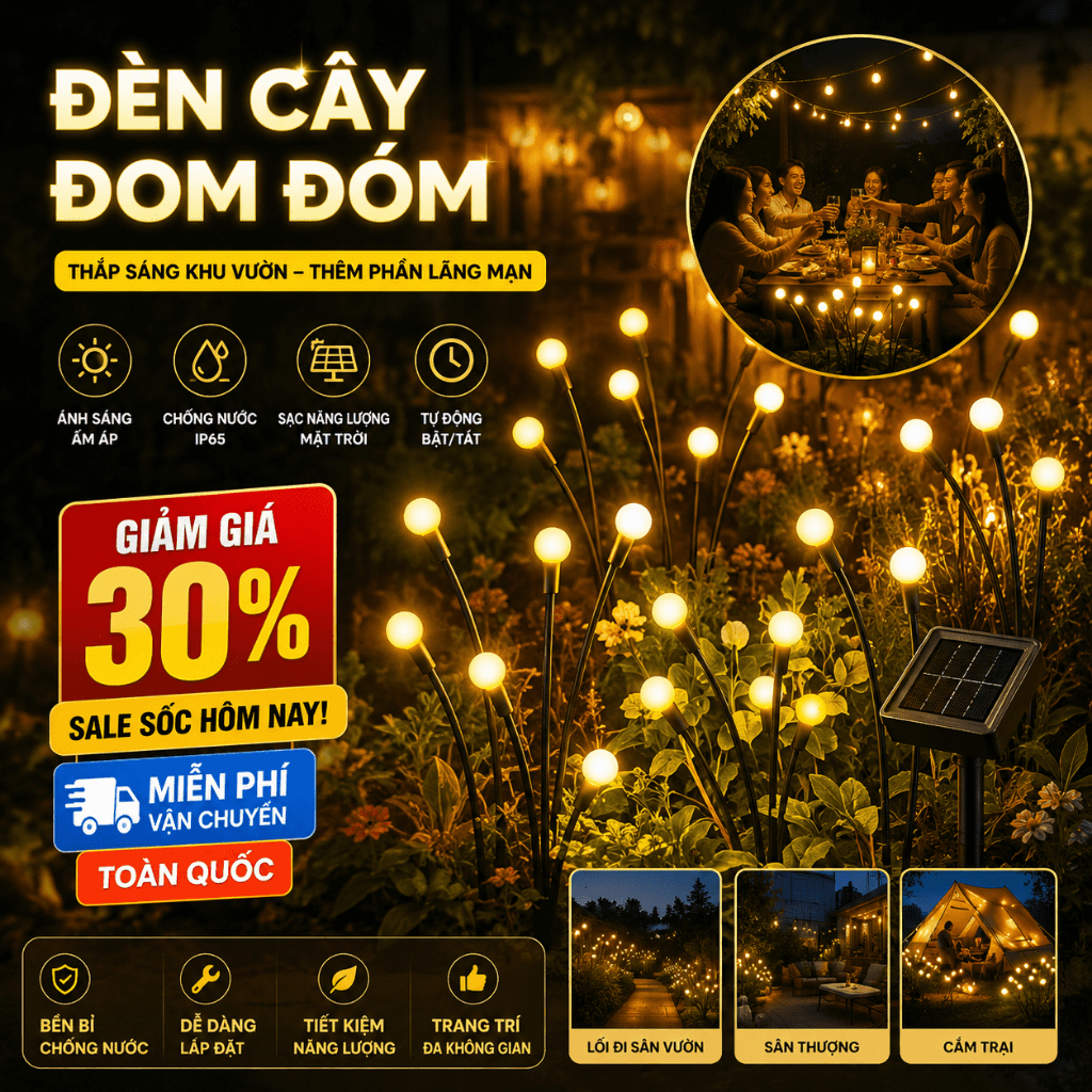 Đèn Sân Vườn Năng Lượng Mặt Trời Hình Đom Đóm｜10 Cây/Bộ｜Tự Sáng｜Lắc Lư Theo Gió