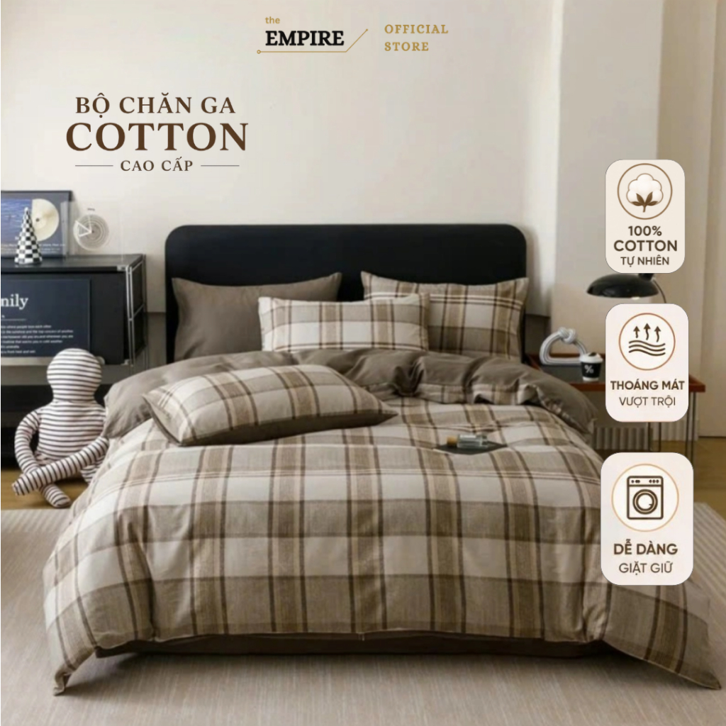 Bộ chăn ga gối nệm 4 món cotton 100% Empire chất mát mịn chăn chần bông - Empire Bedding & Decor