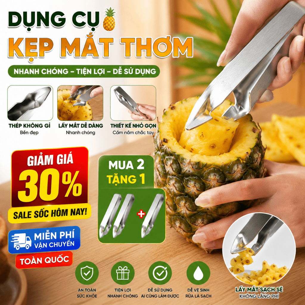 Kẹp Lấy Mắt Dứa Thép Không Gỉ | Dụng Cụ Lấy Mắt Dứa, Dâu Tây Tiết Kiệm Sức Lực【Mua 2 tặng 1】