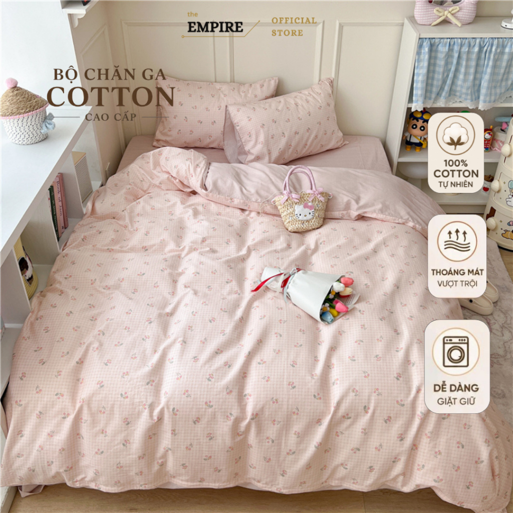 Bộ chăn ga gối nệm Cotton Empire set 4 món chăn chần hè mềm mát không xù lông - Bedding & Decor