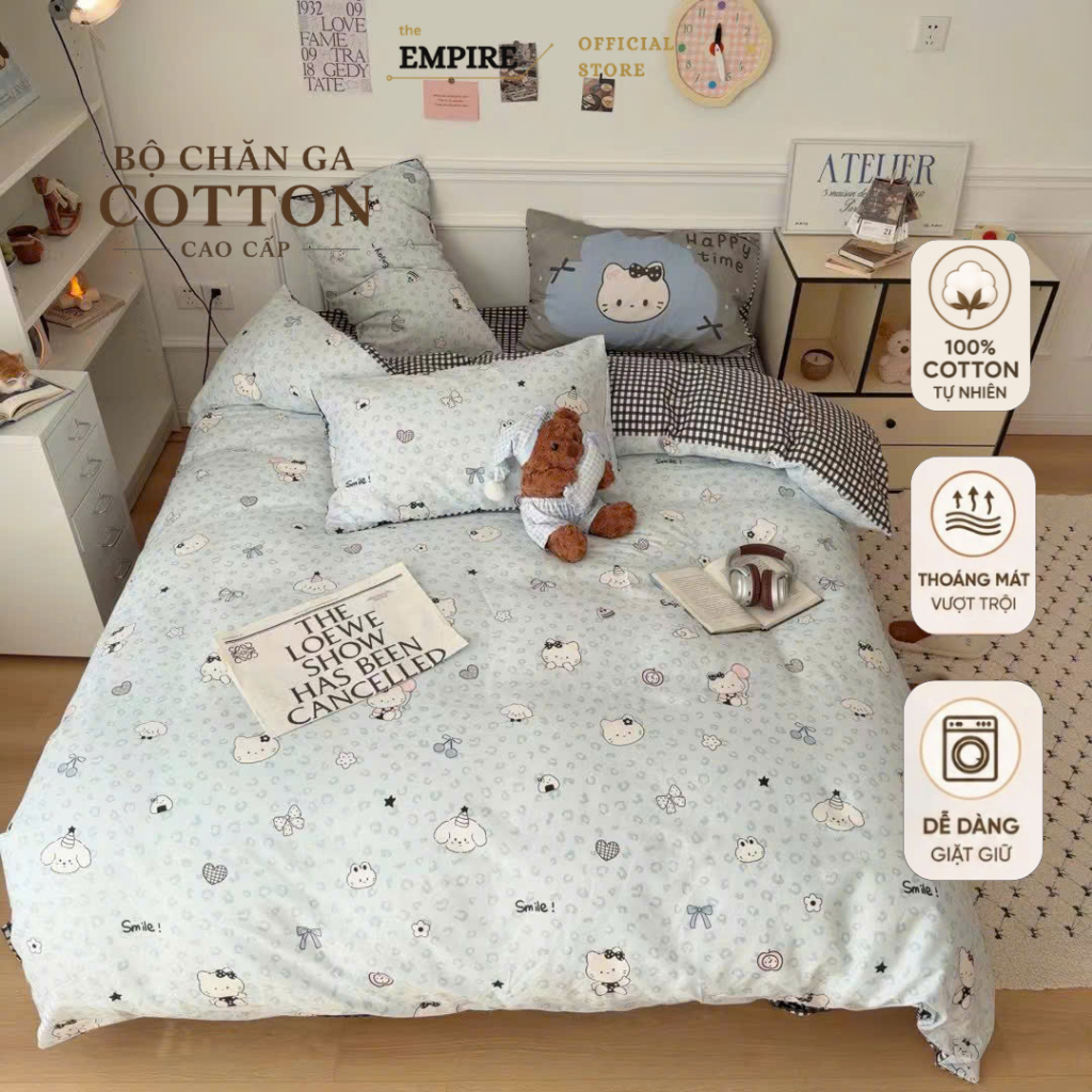 Bộ chăn ga gối cotton EMPIRE set 4 món ga trải giường bo chun drap đủ size - EMPIRE  Bedding & Decor