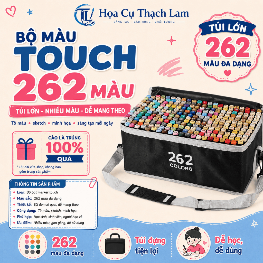 HỎA TỐC Bút Màu Marker Touch 80/100/120/168 Cây Chuyên Nghiệp Kèm Túi Vải Họa Cụ Tô Màu