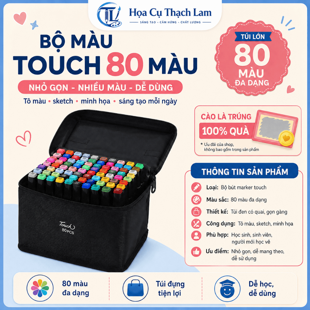 80 Cây Bút màu Marker Touch Cool 2 Đầu tô màu dạ vẽ tranh anime - SÉT BÚT MÀU DẠ KÈM TÚI