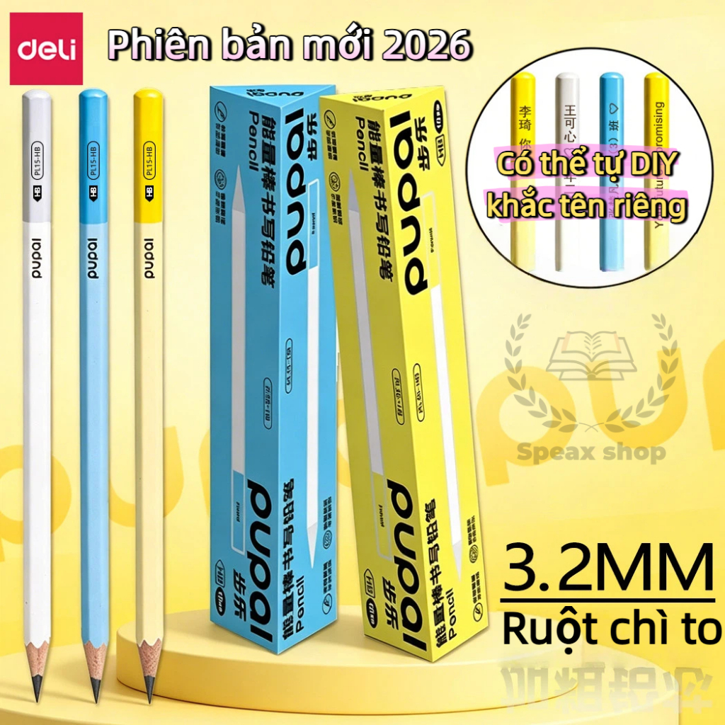 Bút chì gỗ Deli không độc hại – Lõi chì siêu to (dày), đậm màu, thân lục giác dễ cầm, dễ gọt Hộp 30 cây