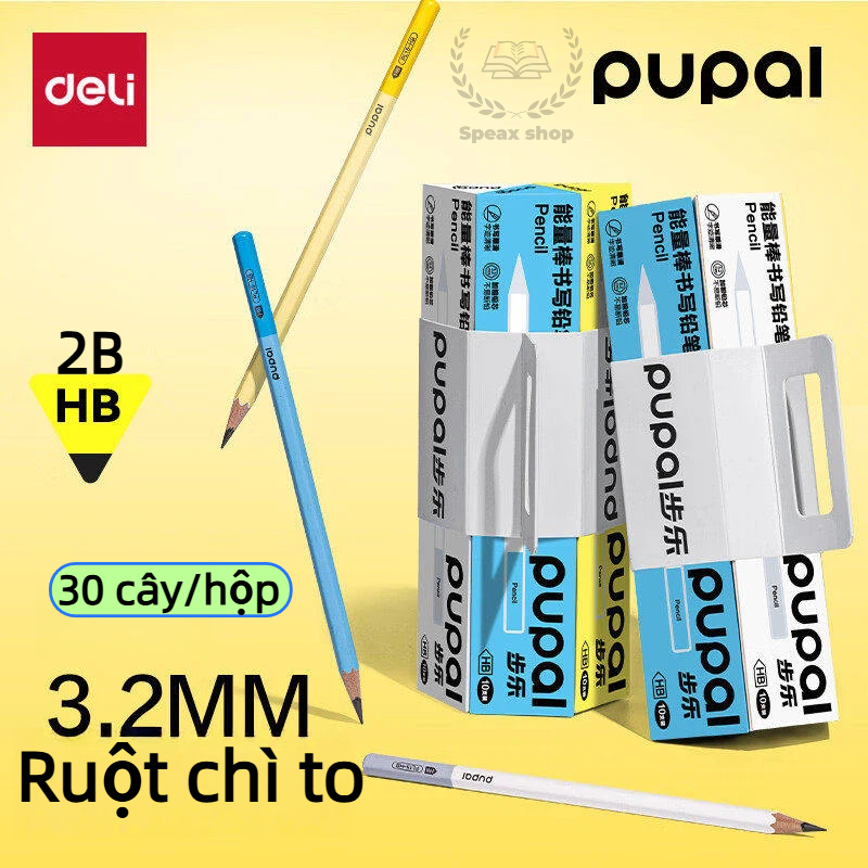 Bút chì gỗ Deli không độc hại – Lõi chì siêu to (dày), đậm màu, thân lục giác dễ cầm, dễ gọt Hộp 30 cây