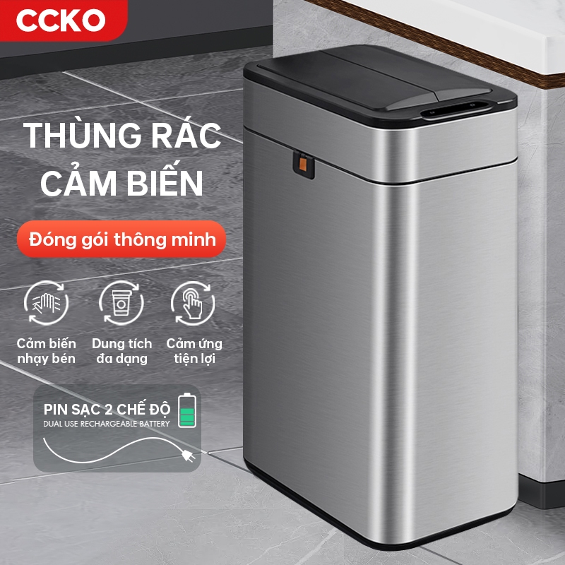 Thùng rác thông minh CCKO CK8807-8808, thùng đựng rác cảm ứng đóng gói dây rút có thể sạc lại, dung tích 9L 15L 20L 30L