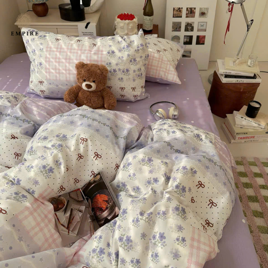 Bộ chăn ga gối nệm set 4 món ga bo chun Cotton 100% chăn chần bông mềm êm - EMPIRE Bedding & Decor