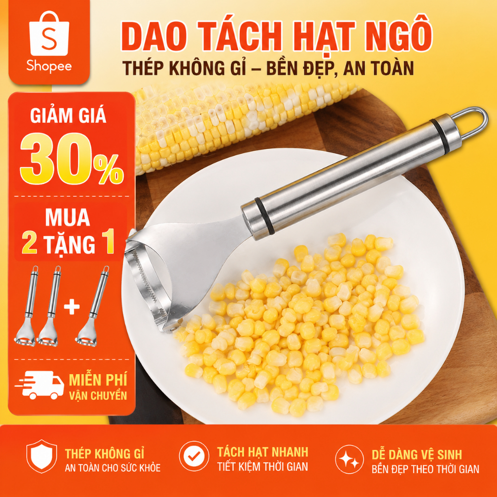 Công Cụ Tách Hạt Ngô Bằng Thép Không Gỉ, Tách Hạt Nhanh, Không Bị Văng Bẩn【Mua 2 tặng 1】