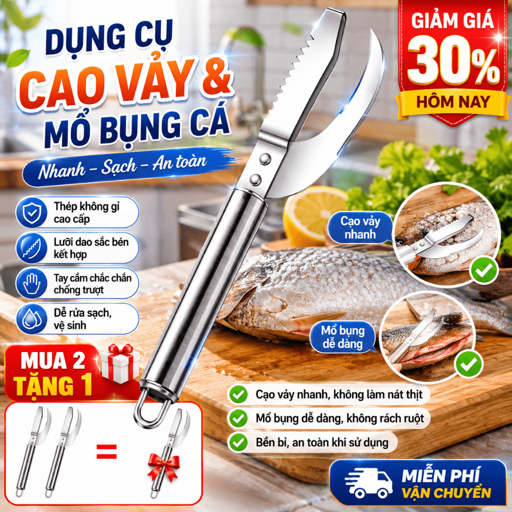 Dao Thái Cá Đa Năng Thép Không Gỉ - Cạo Vảy, Mổ Bụng, Lấy Nội Tăng Nhanh Chóng【Mua 2 tặng 1】