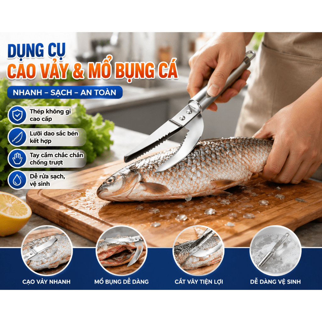 Dao Thái Cá Đa Năng Thép Không Gỉ - Cạo Vảy, Mổ Bụng, Lấy Nội Tăng Nhanh Chóng【Mua 2 tặng 1】